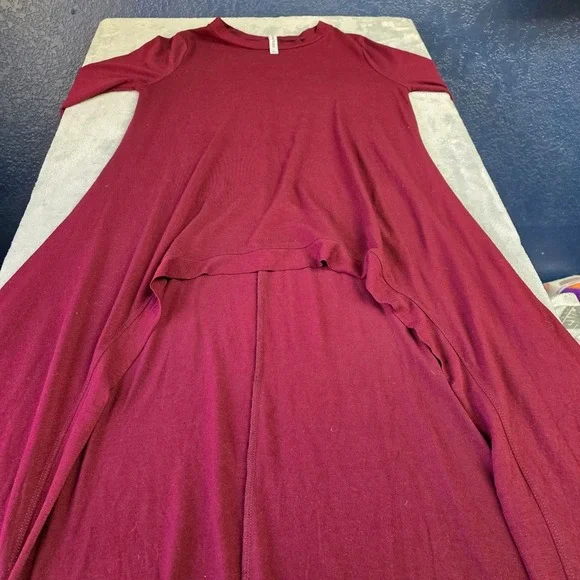 Zenana Premium Women Size Lg Maroon Red Pull On Dress 3/4 Sleeve high low maxi - Picture 1 of 4